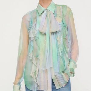 LAFAYETTE 148 AURORA PRINT SILK CRÉPON BOW BLOUSE & SEQUIN CAMISOLE